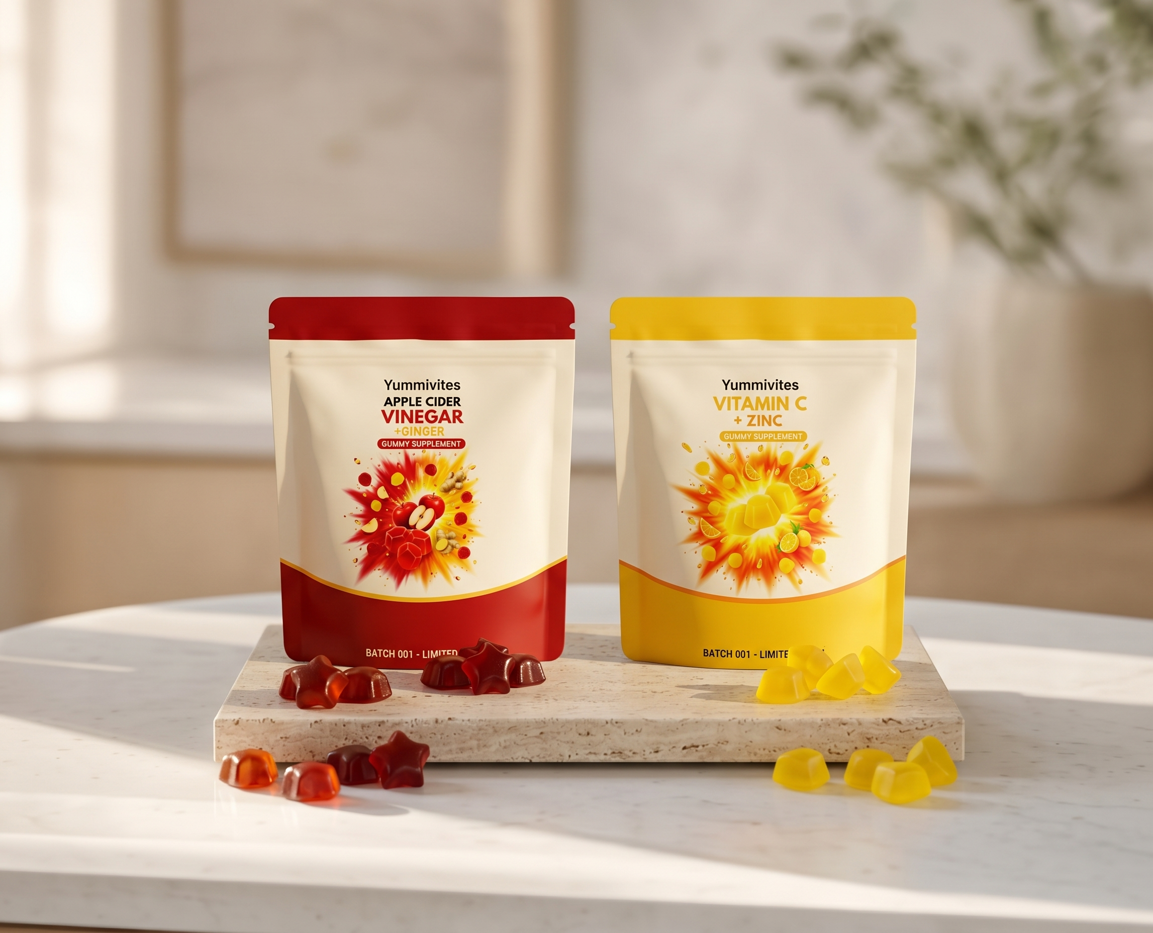 The Morning Defense Duo: Apple Cider Vinegar + Ginger and Vitamin C + Zinc gummies